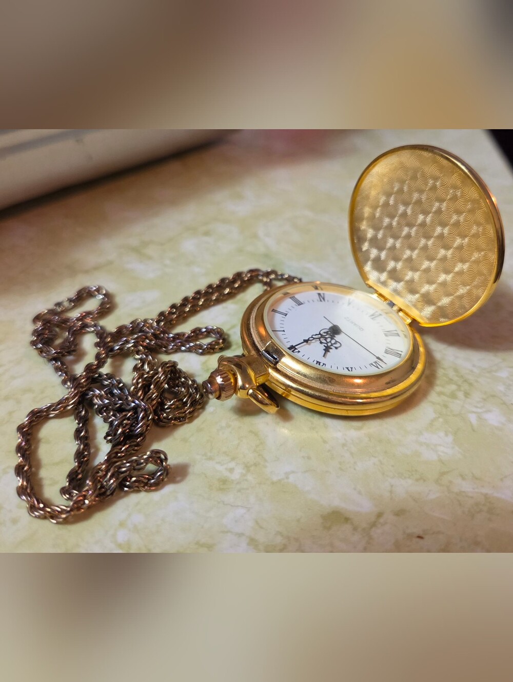 Gold Pocket Watch Pendant Necklace - Quartz